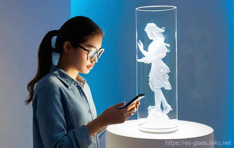 유리공예와 AR VR 전시 활용 - **Prompt 1: The Augmented Reality Glass Gallery**
    A young woman, wearing stylish yet casual atti...