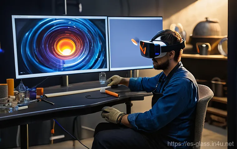 유리공예와 AR VR 전시 활용 - **Prompt 1: The Augmented Reality Glass Gallery**
    A young woman, wearing stylish yet casual atti...