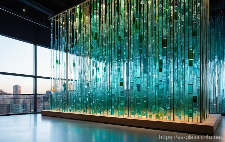 유리공예 해외 트렌드 - **Sustainable Glass Cascade of Light:** An awe-inspiring, large-scale art installation made entirely...