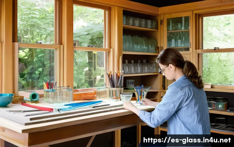 유리공예 개인 작업실 구축 방법 - **Prompt 1: The Inspiring Home Glass Art Studio Corner**
    "A cozy and sunlit corner of a home art...