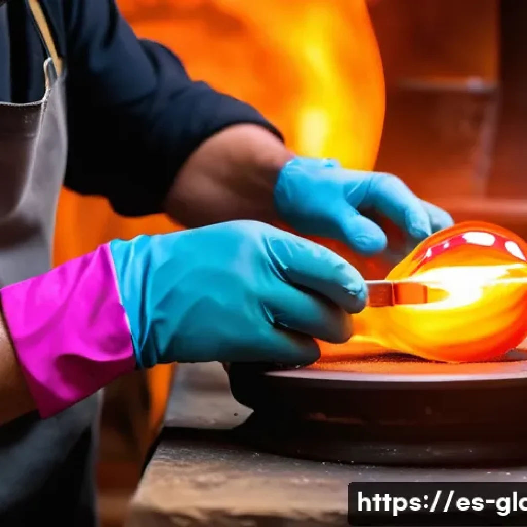유리공예와 패션 액세서리 제작 - A close-up shot of an artisan&rsquo;s hands skillfully shaping vibrant blown glass jewelry, showcasing org...