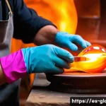 Home 18 유리공예와 패션 액세서리 제작 - A close-up shot of an artisan’s hands skillfully shaping vibrant blown glass jewelry, showcasing org...